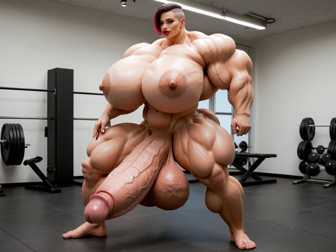 Hyper Absurdly Oversized Gigantic Girthy Penis, Hyper Bimbo, Hyper Gigantic Lips Shemale AI Porn