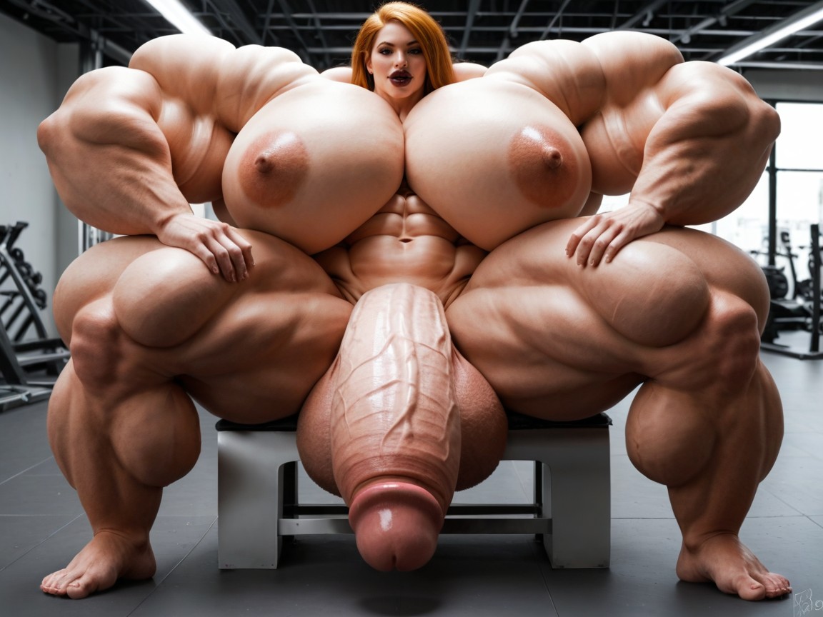 Nude Hyper Futanari With Hyper Gigantic Penis, Hyper Gigantic Balls, Full Body View Shemale AI Porn