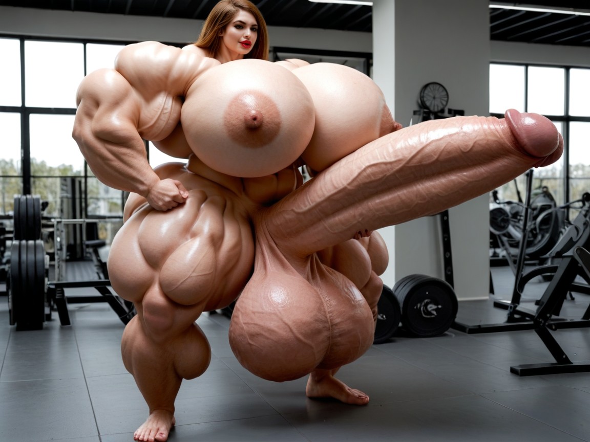 Hyper Absurdly Gigantic Balls, Nude Hyper Futanari With Hyper Gigantic Penis, Hyper Gigantic Lips Shemale AI Porn