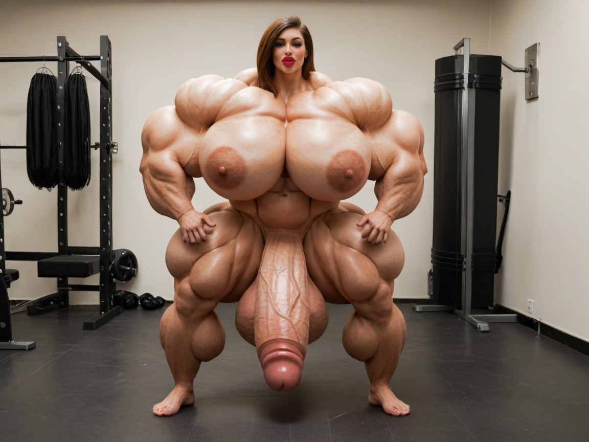 Hyper Gigantic Muscle Growth, Gorgeous Face, Hyper Absurdly Oversized Gigantic Girthy Penis Shemale AI Porn
