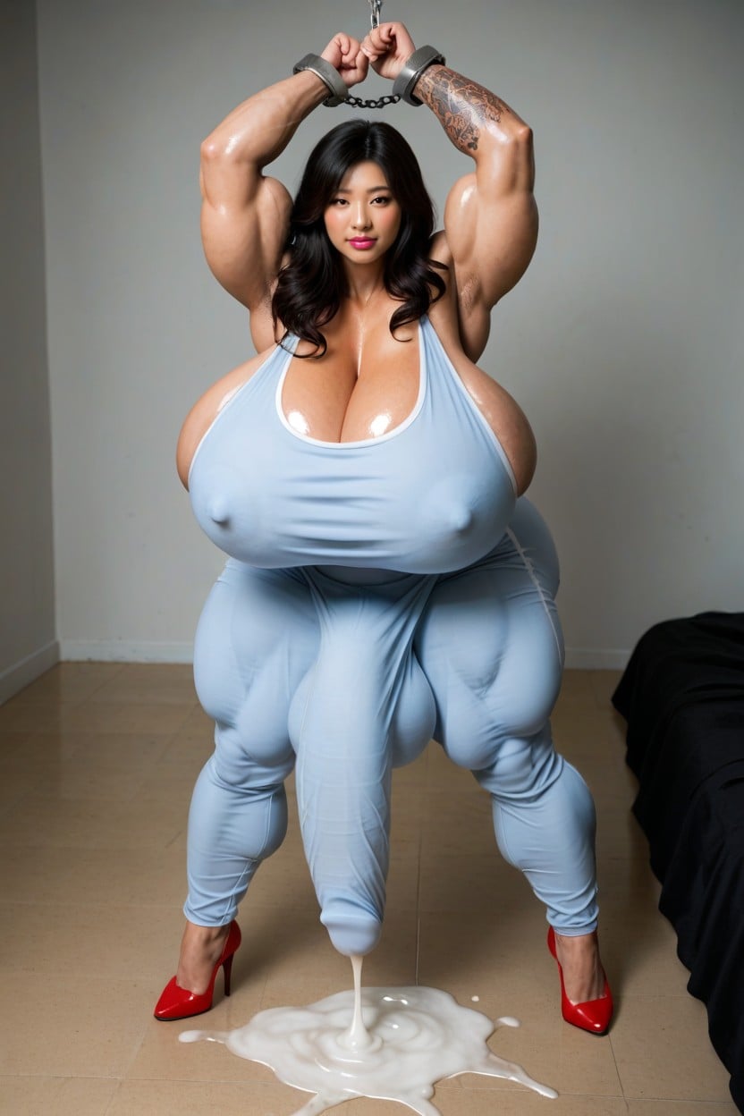 Front View, Handcuffs, Impossibly Long Hyper Penis Porno IA transsexuelle