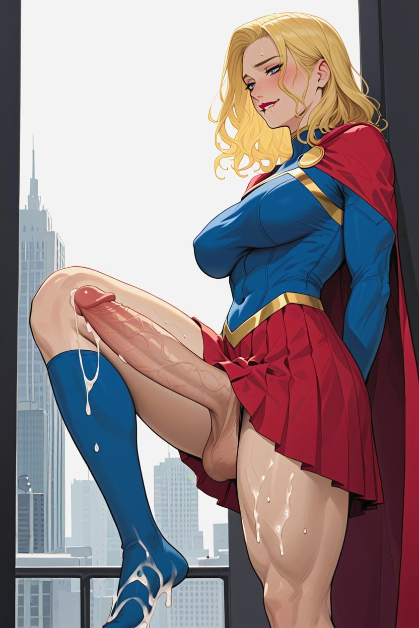 Medium Hair Length, Blue Eyes, Kara Zor-el Supergirl 쉬메일 AI 포르노
