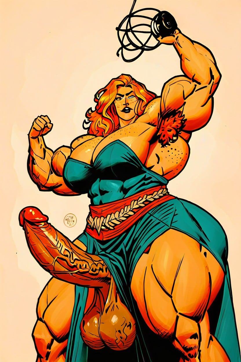Colossal Belly, Tribal Wear, Hyper Gigantic Muscles Shemale AI Porn