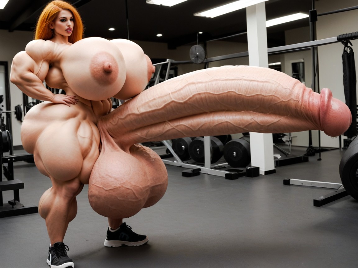 Hyper Gigantic Muscle Growth, Hyper Absurdly Oversized Gigantic Wide Penis, Cosplay Shemale AI Porn