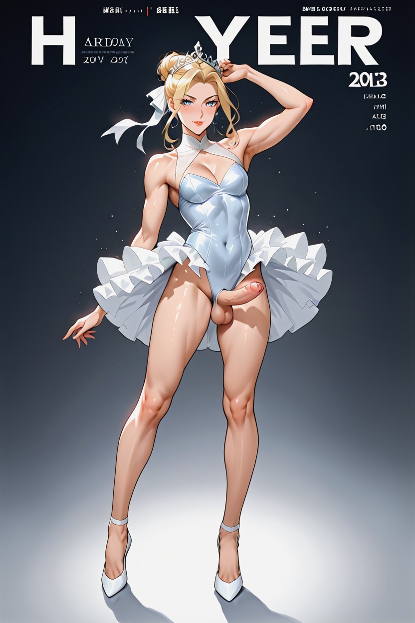 One Arm Stretch Up Over Head, Light-blue Transparent Ballet Leotard, Delicate Shoulders ニューハーフAIポルノ
