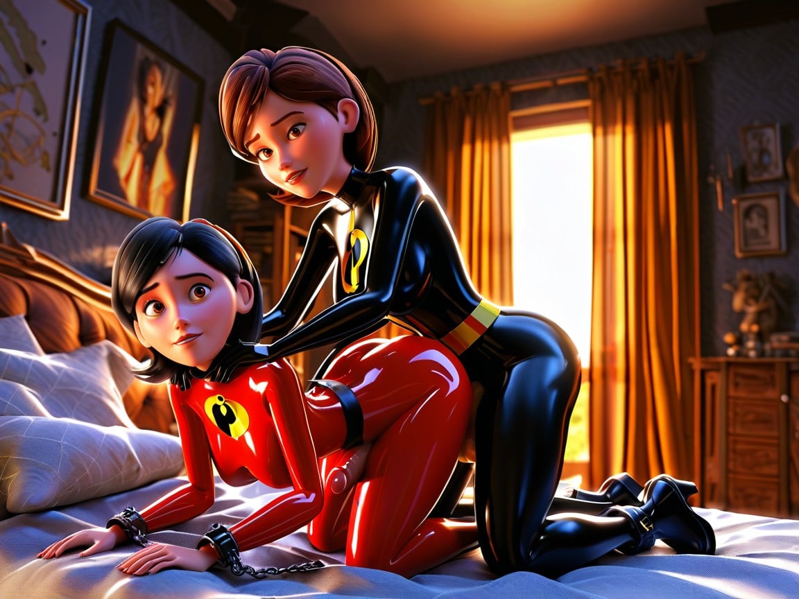 Moonlight, Is A Hero In A Red Latex Bodysuit And A Yellow Belt A Male Crook, Oily Latex Shemale AI Porn