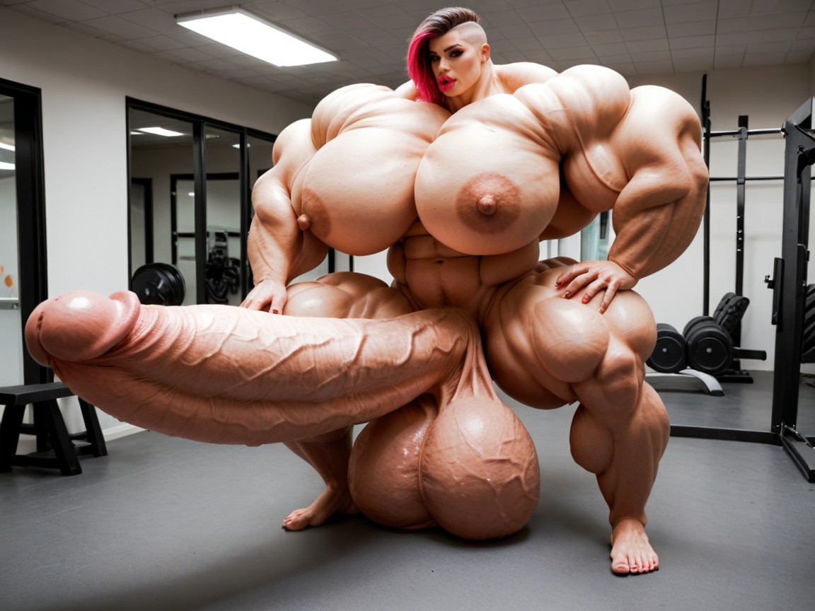 Hyper Gigantic Penis, Hyper Absurdly Gigantic Massive Muscle, Hyper Swollen Bimbo Lips Porno IA transsexuelle