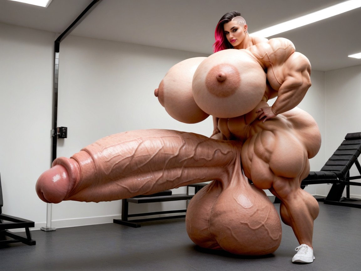 Hyper Bimbo, Penis Bigger Than Body, Buzzcut Hair Shemale AI Porn