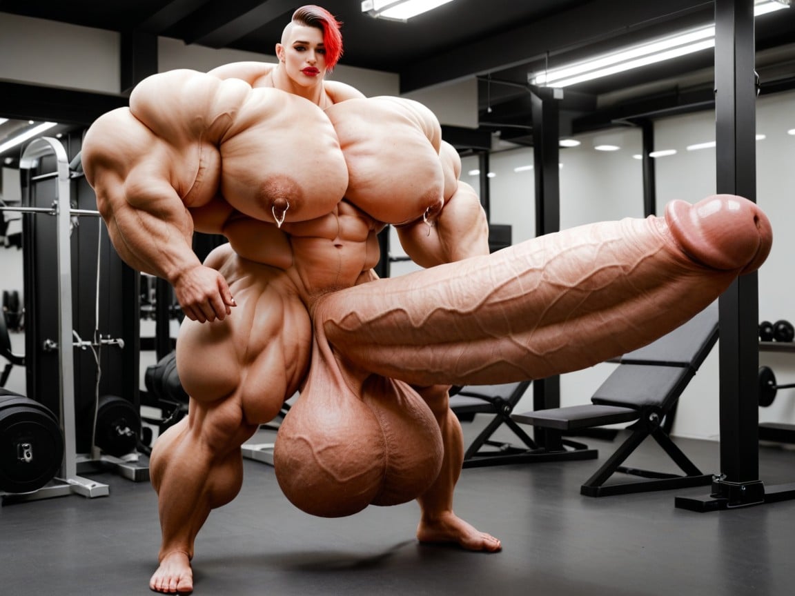 Hyper Swollen Bimbo Lips, Hyper Gigantic Penis, Hyper Absurdly Oversized Gigantic Wides Penis 人妖AI黃片