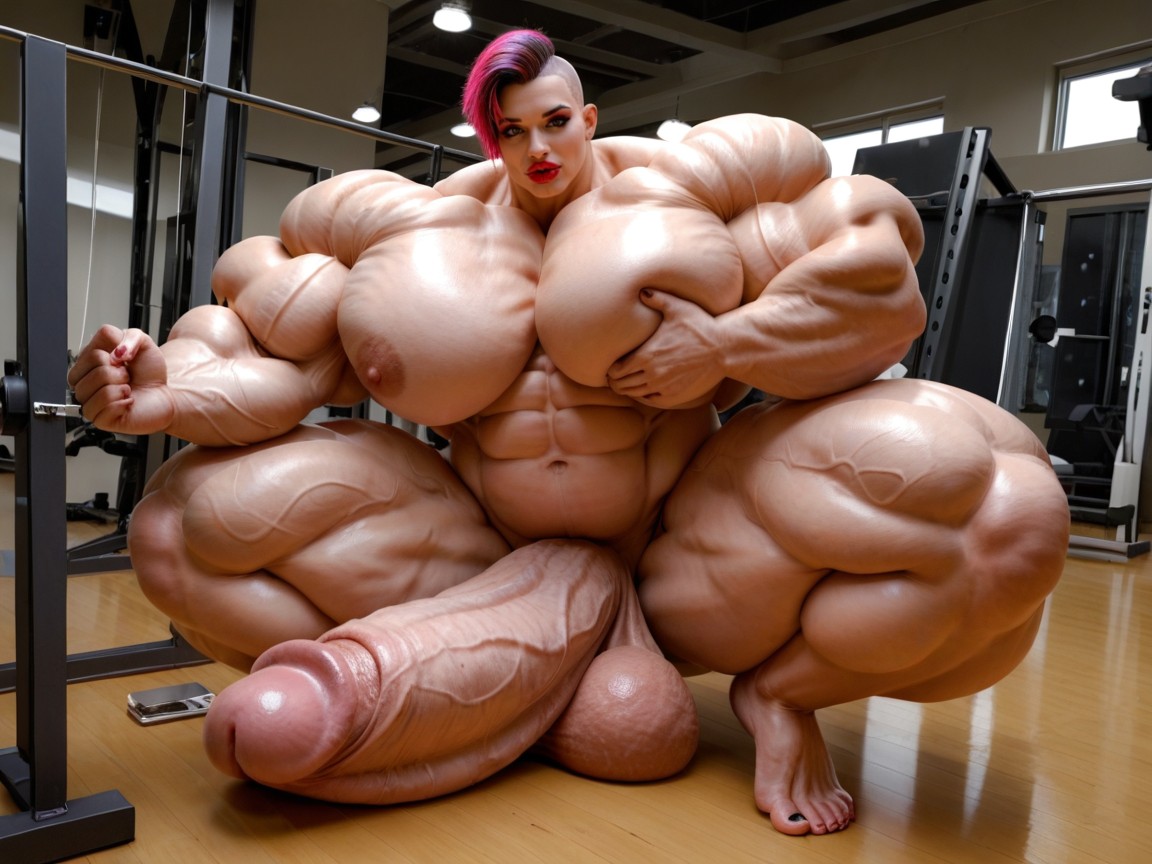 Full Body View, Hyper Lips, Hyper Gigantic Growth Porno IA transsexuelle
