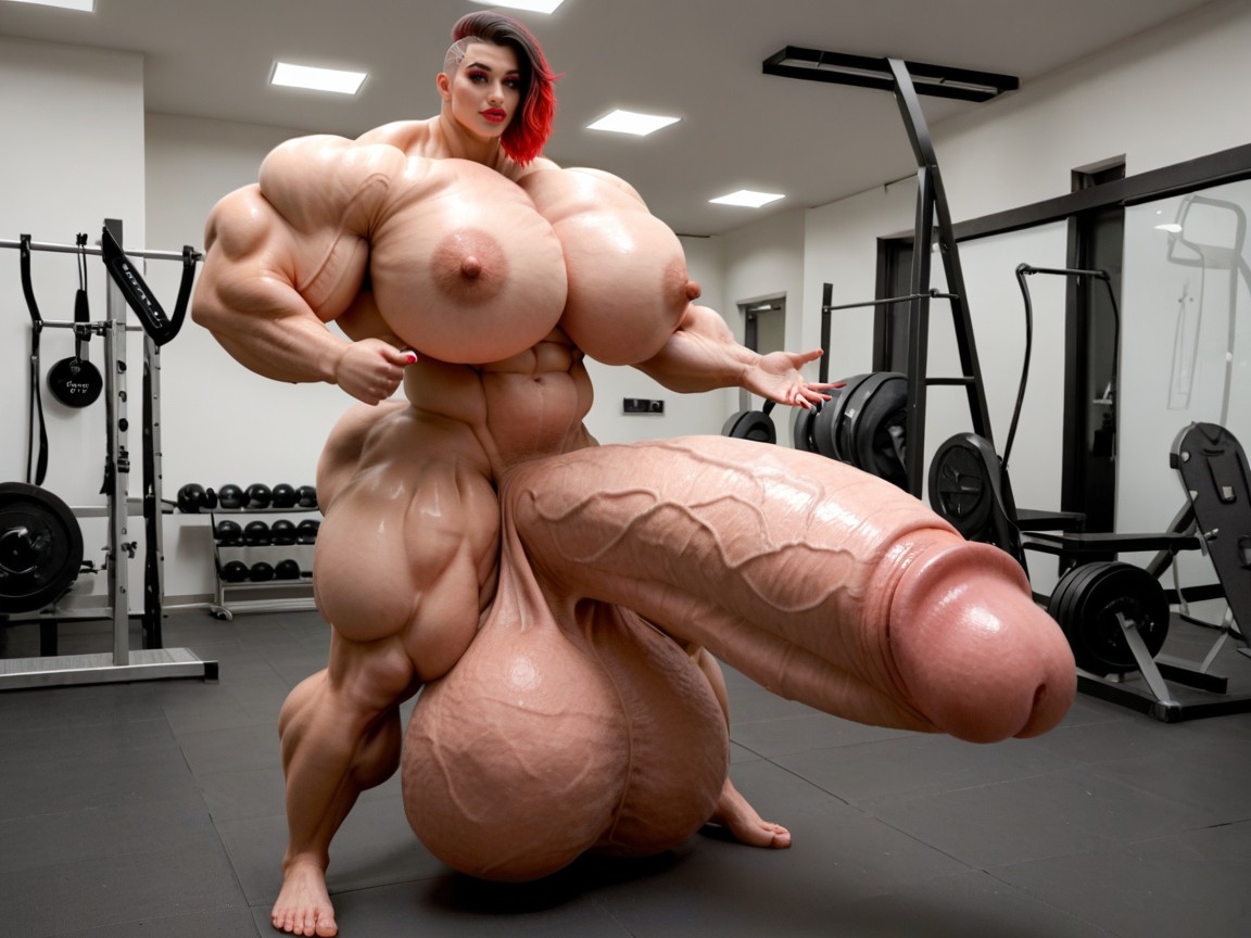 Extremadamente Musculoso, Giant Bulging Penis, Ultra Detailed Face Porno shemale IA