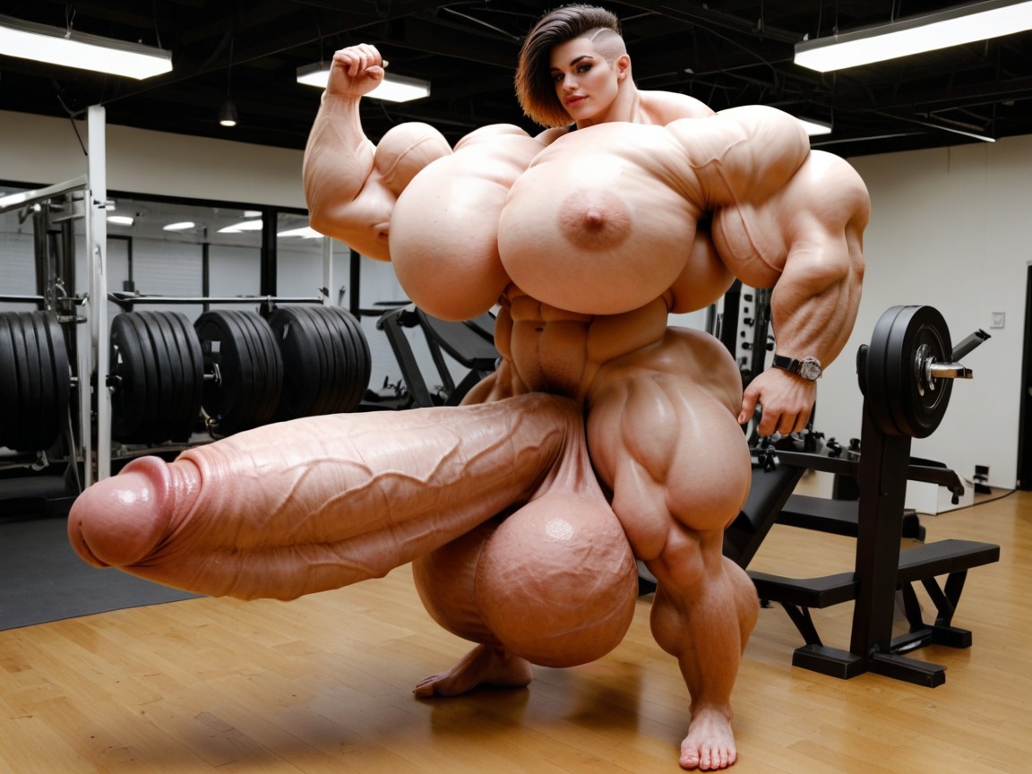 Hyper Absurdly Oversized Gigantic Wides Penis, Hyper Lips, Full Body View ニューハーフAIポルノ