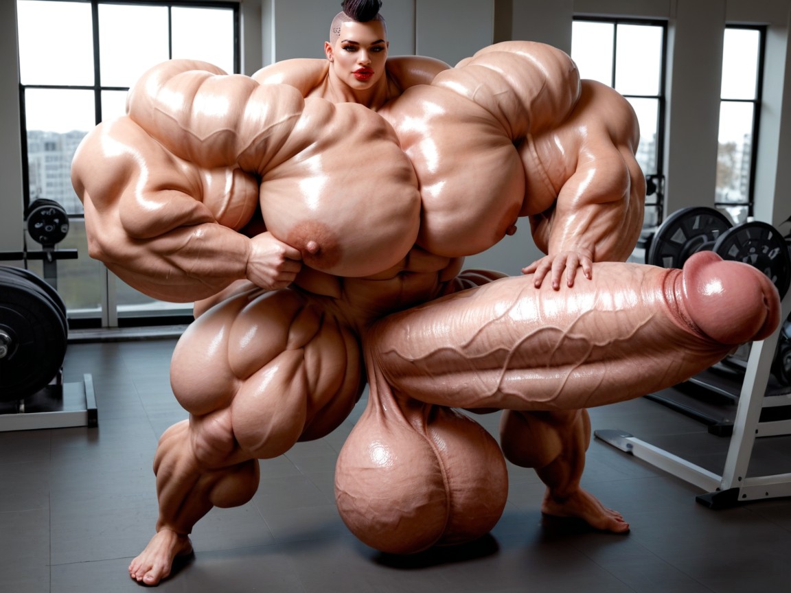 Hyper Absurdly Oversized Muscle, Hyper Gigantic Abs, Nude Hyper Futanari With Hyper Gigantic Penis Porno IA transsexuelle
