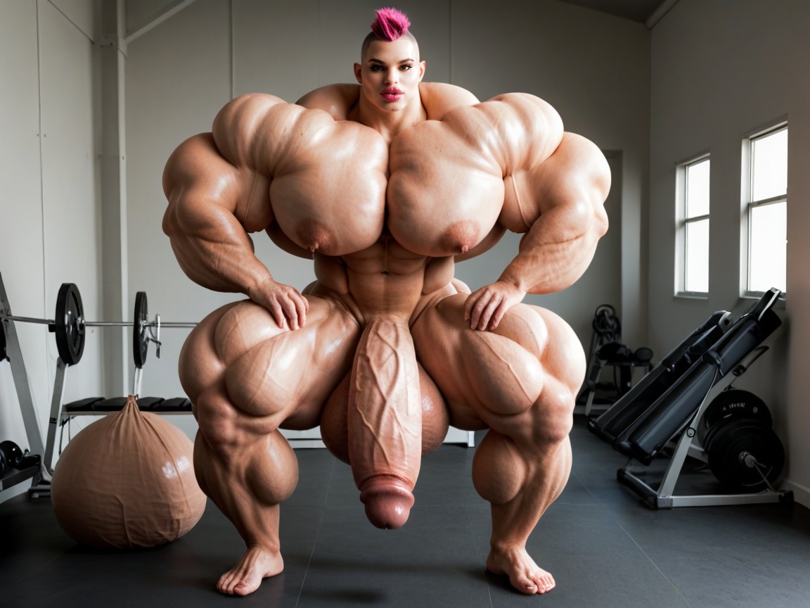 Hdr, Buzzcut Hair, Hyper Absurdly Gigantic Balls Porno IA transsexuelle