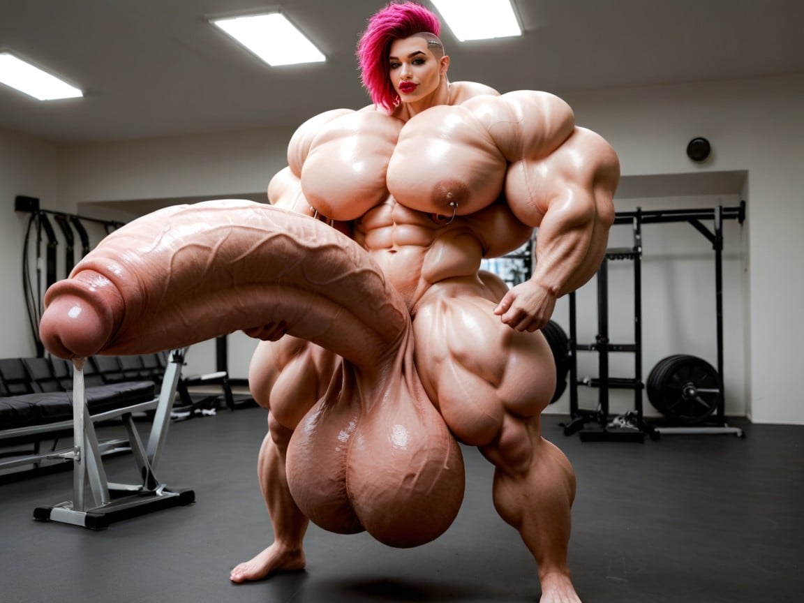 극도로 근육질, Nude Hyper Futanari With Hyper Gigantic Penis, Hyper Absurdly Gigantic Balls 쉬메일 AI 포르노