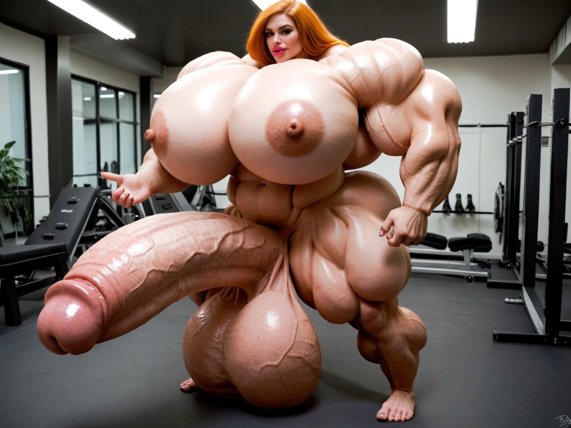 Nude Hyper Futanari With Hyper Gigantic Penis, Hyper Swollen Bimbo Lips, Hyper Gigantic Penis Porno IA transsexuelle