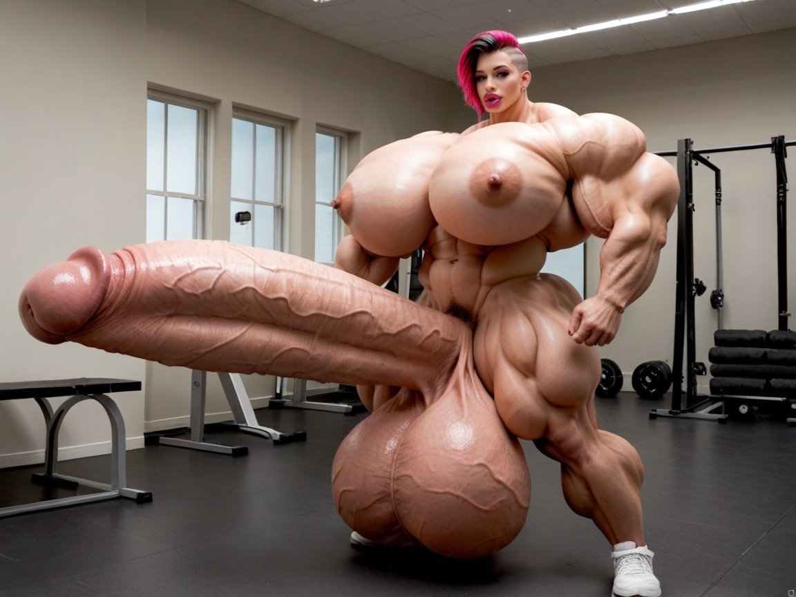 Giant Bulging Penis, Extrêmement Musclé, Hyper Absurdly Oversized Muscle Porno IA transsexuelle