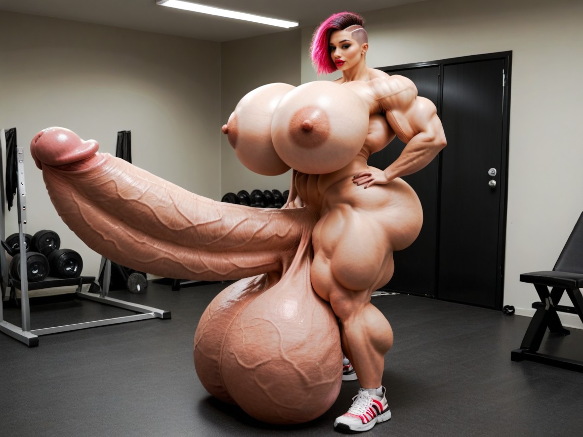 Hyper Gigantic Abs, Hyper Swollen Bimbo Lips, 肌肉发达 人妖AI黃片