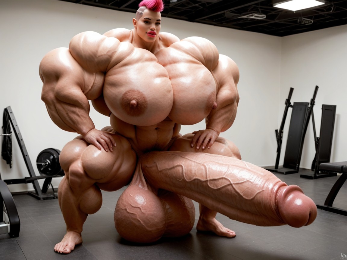 Penis Bigger Than Body, Hyper Swollen Bimbo Lips, Nude Hyper Futanari With Hyper Gigantic Penis Shemale AI Porn