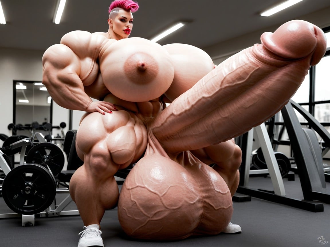 Hyper Absurdly Gigantic Massive Muscle, Naked, Giant Bulging Penis Porno IA transsexuelle
