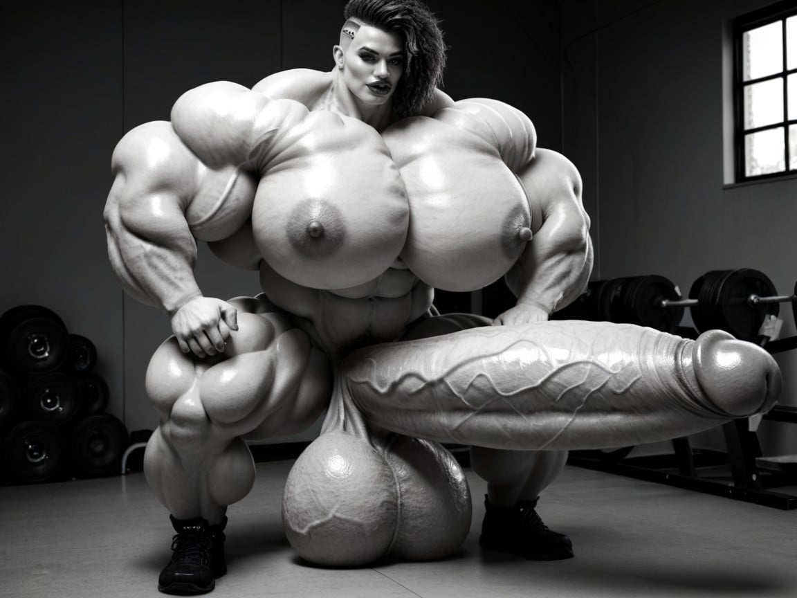Hyper Absurdly Gigantic Massive Muscle, Penis Is Just Way Too Gigantic, Extremamente Musculado Travesti IA Pornô