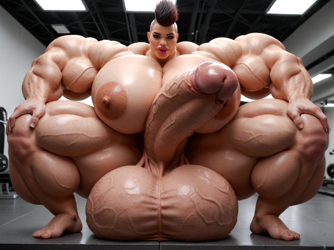 Hyper Gigantic Massive Balls, Hyper Bimbo, Extremamente Musculado Travesti IA Pornô