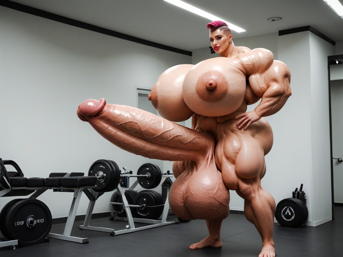 Hyper Gigantic Abs, Buzzcut Hair, Extremely Muscular Shemale AI Porn
