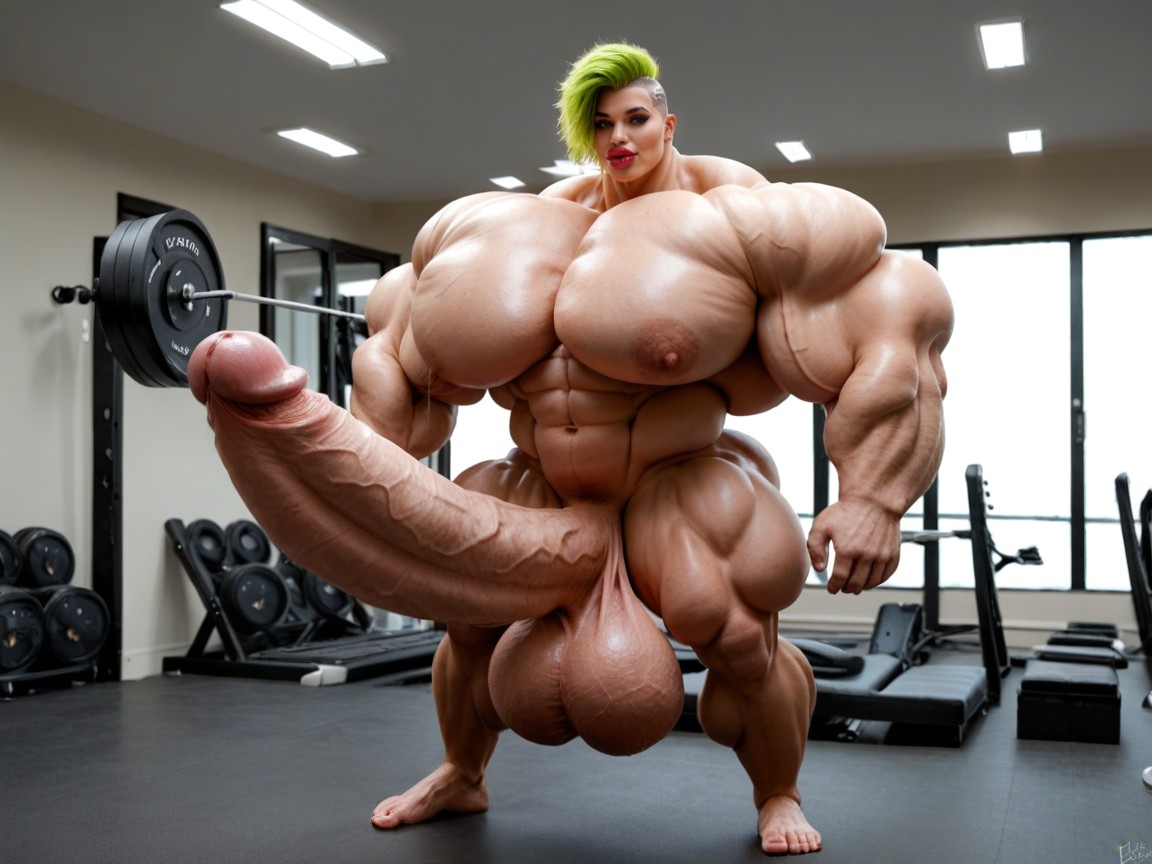Hyper Gigantic Muscle Growth, Penis The Size Of The Gym, Hyper Absurdly Oversized Gigantic Wides Penis Shemale AI Porn