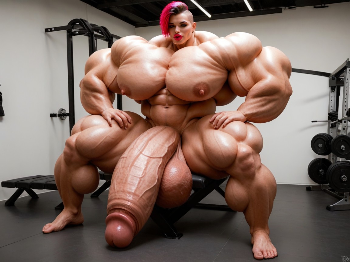 Hdr, Extremely Muscular, Hyper Absurdly Oversized Penis Shemale AI Porn