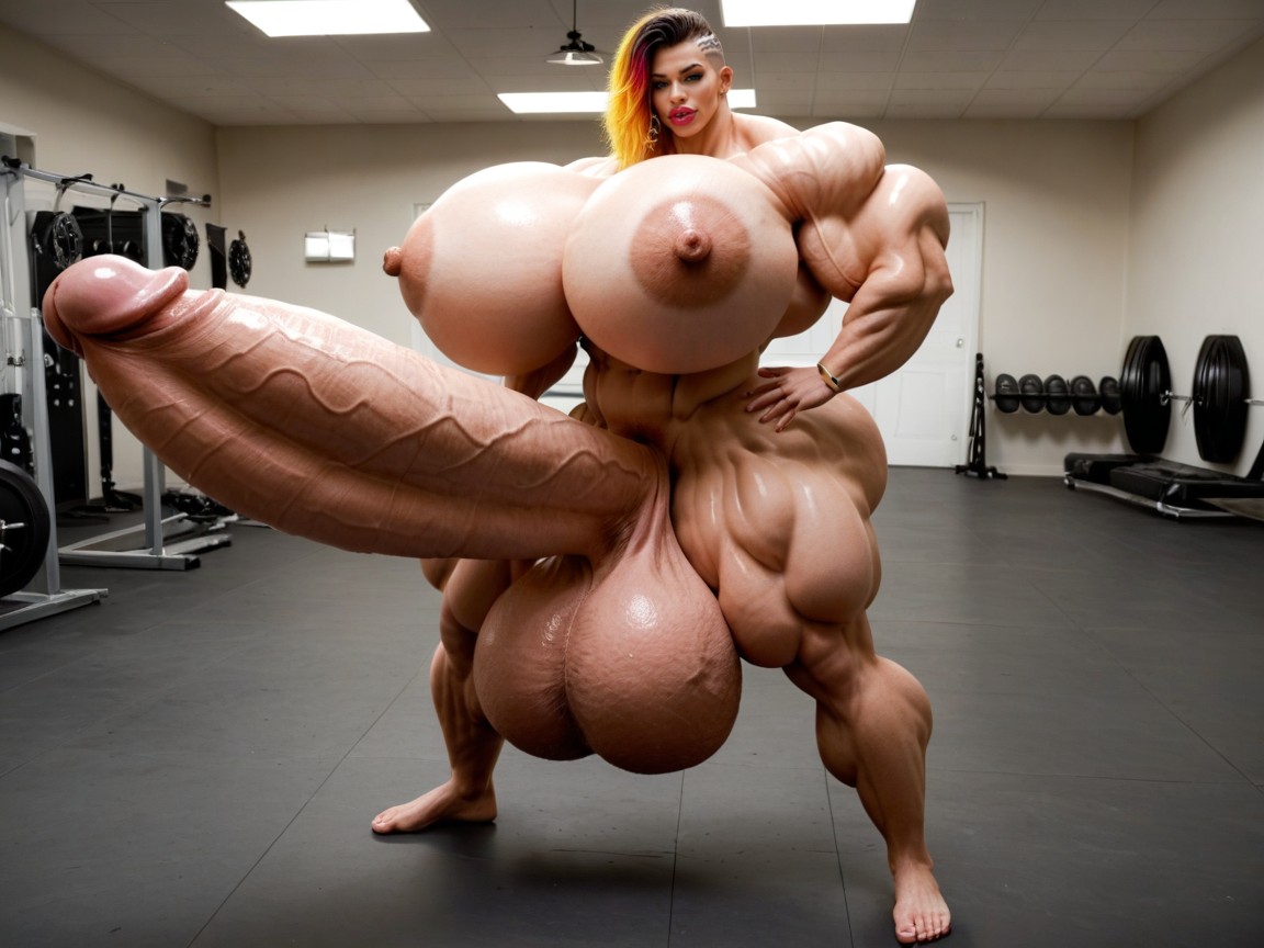 Hyper Bimbo, Nude Hyper Futanari With Hyper Gigantic Penis, Penis Is Just Way Too Gigantic 人妖AI色情