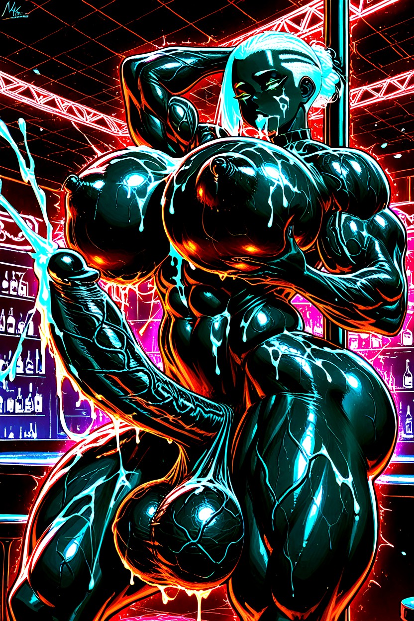 Hyper Gigantic Massive Muscles, Excessive Cum, Veiny Penis Shemale AI Porn