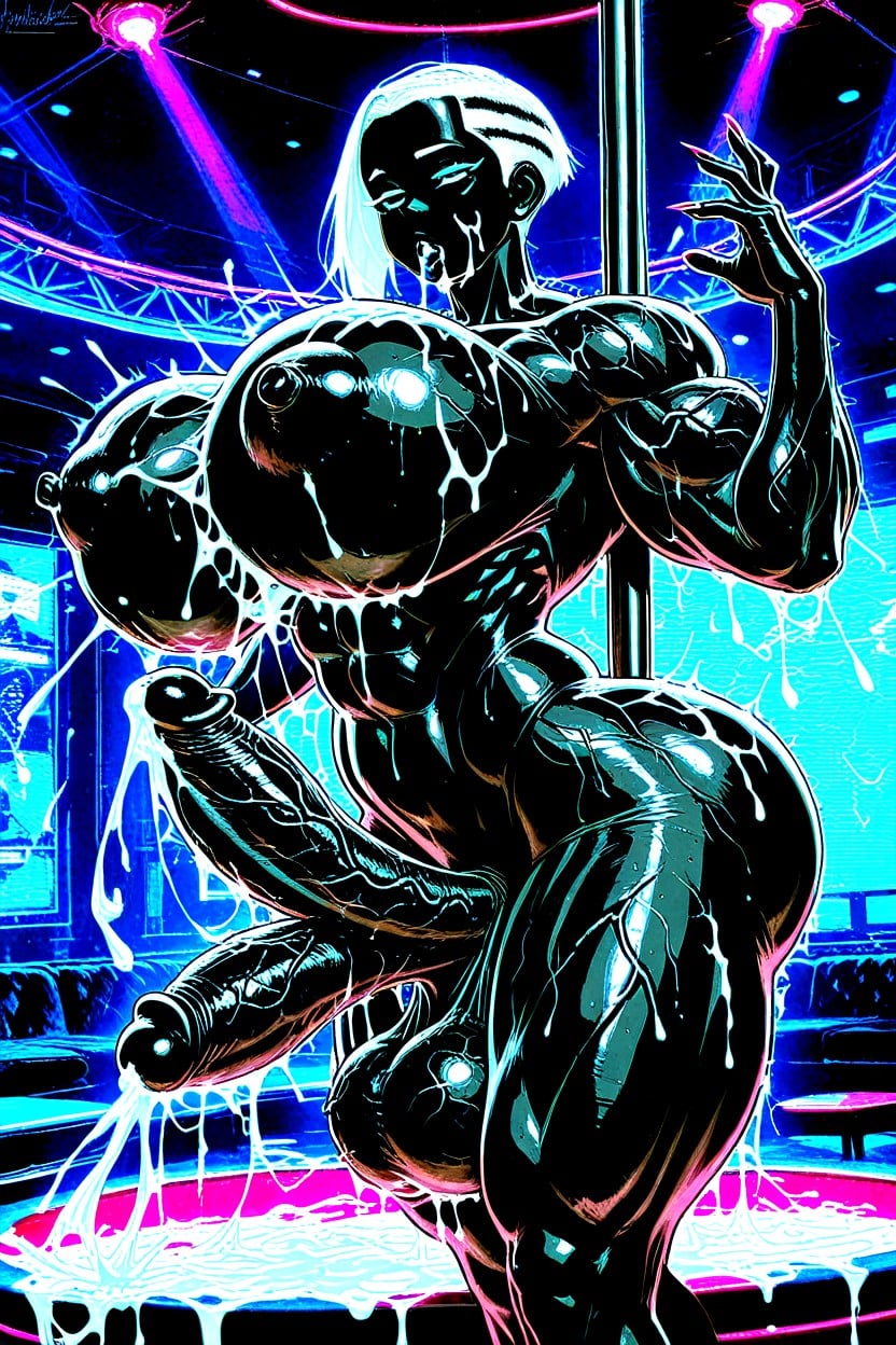 Hyper Black Skin, Much Cum, Cum On Body Shemale AI Porn
