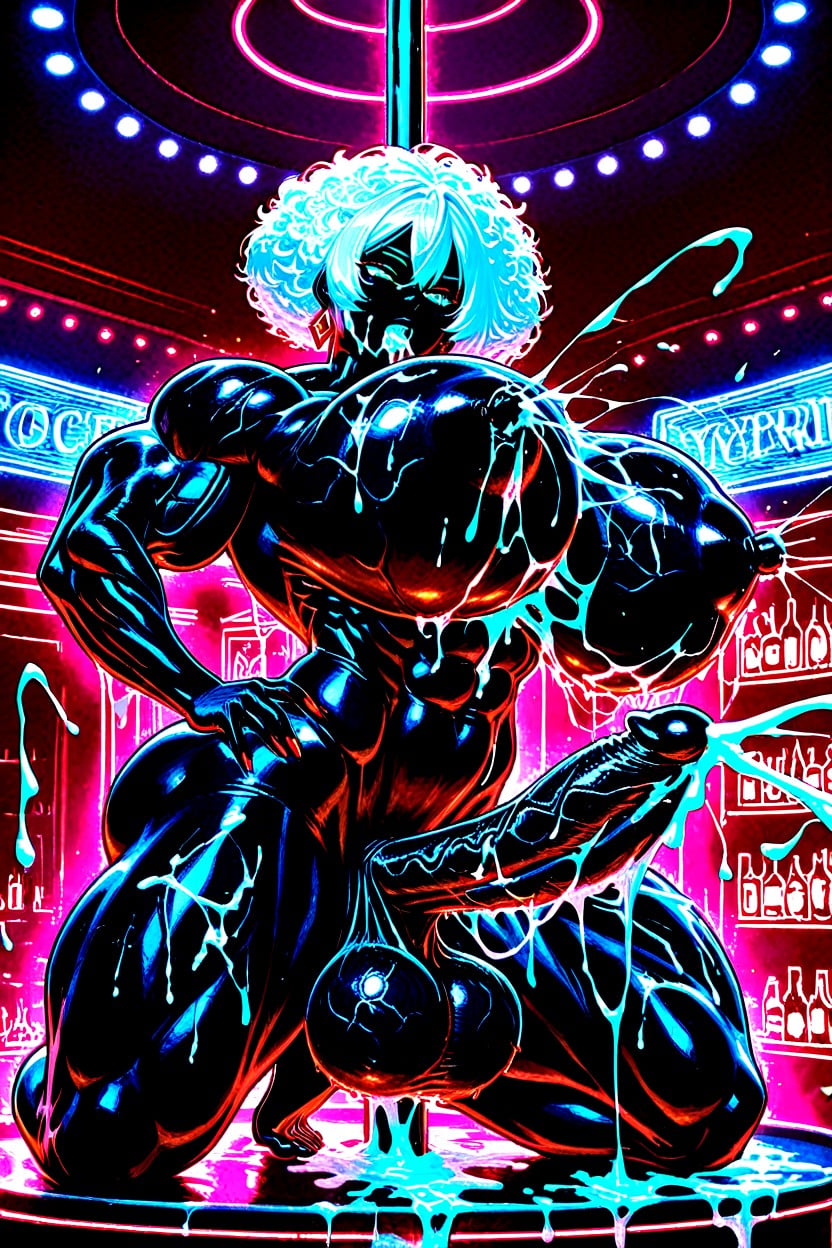 Excessive Cum, Breast Milk, Midnight Black Skin Shemale AI Porn