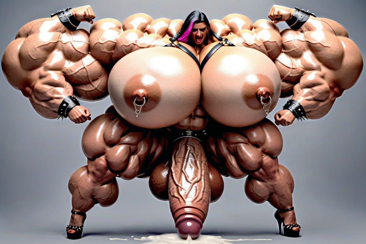 Impossibly Long Hyper Penis, Slutty Makeup, Gigantic Muscular Quads Shemale AI Porn