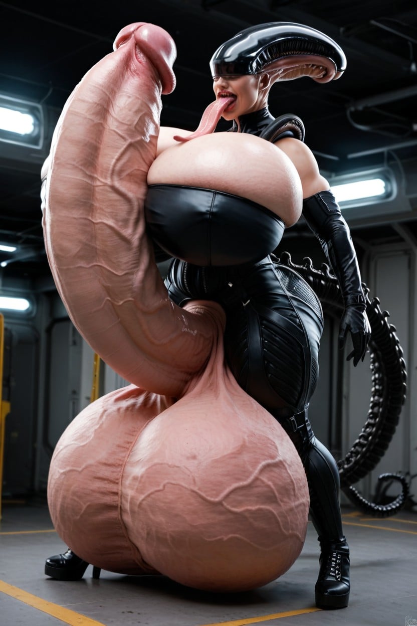 Impossibly Long Hyper Penis, Hyper Gigantic Testicles, Hyper Gigantic Testicles Shemale AI Porn