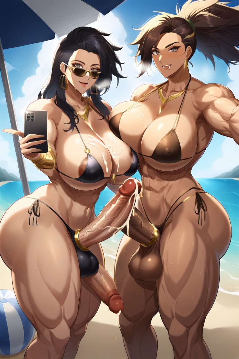 Gold Chains, Cum On Breasts, Muscular Leg Shemale AI Porn