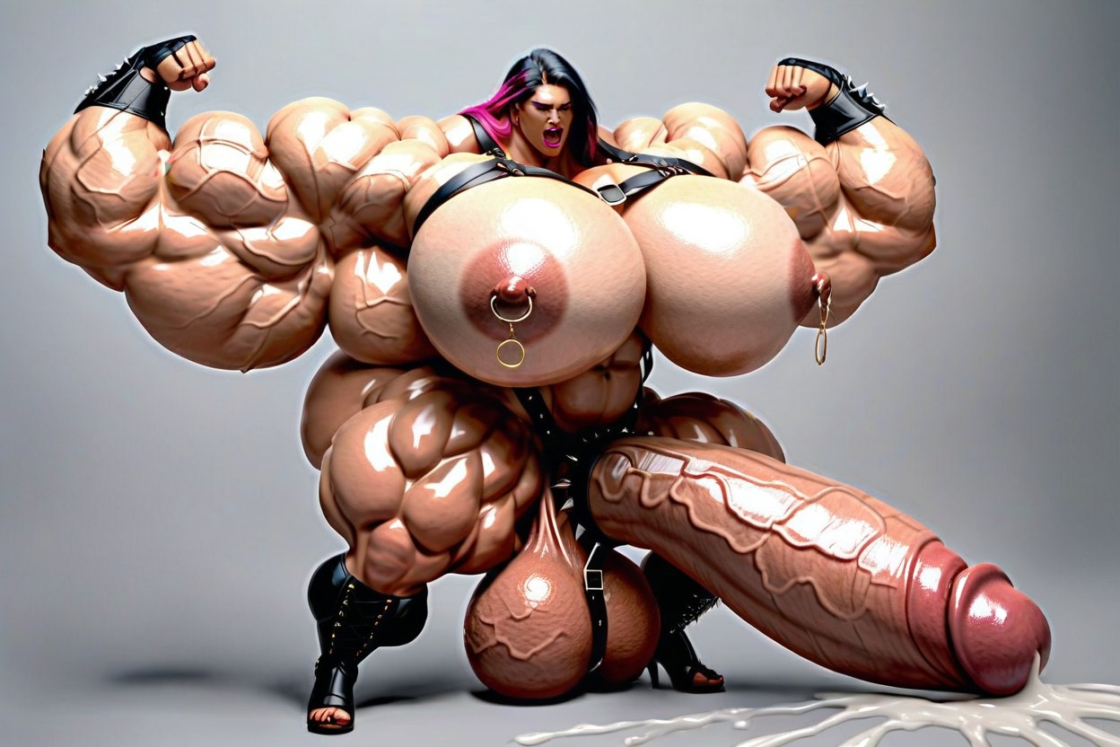 Hyper Veiny Abs, Gigantic Latissimus Dorsi, Impossibly Long Hyper Penis Shemale AI Porn