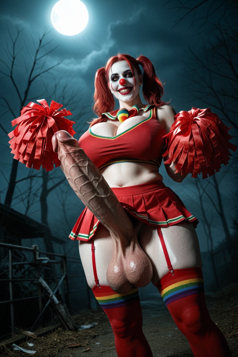 Clown Makeup, Red Hair, Monstrous Demonic Genitals Shemale AI Porn