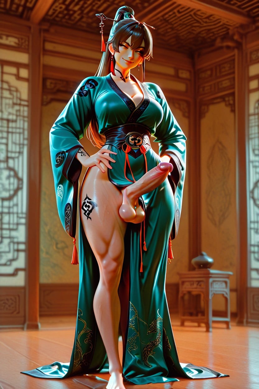 Hands On Hips, Chinese, Full Body View Shemale AI Porn
