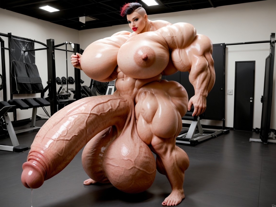 Hyper Gigantic Balls, Gorgeous Face, Extremely Muscular Shemale AI Porn