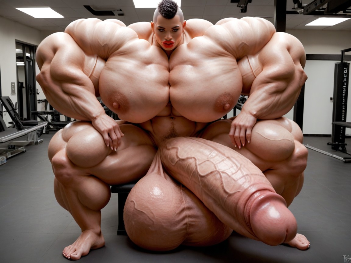 Rounded Ass, Naked, Hyper Absurdly Oversized Penis Shemale AI Porn
