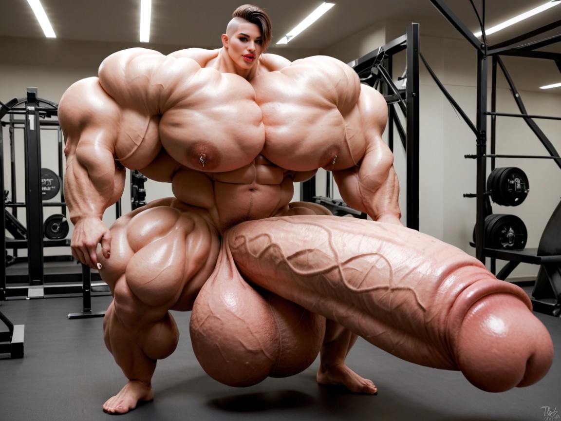 Penis Gigantic Then Torso, Naked, Hyper Swollen Bimbo Lips Shemale AI Porn