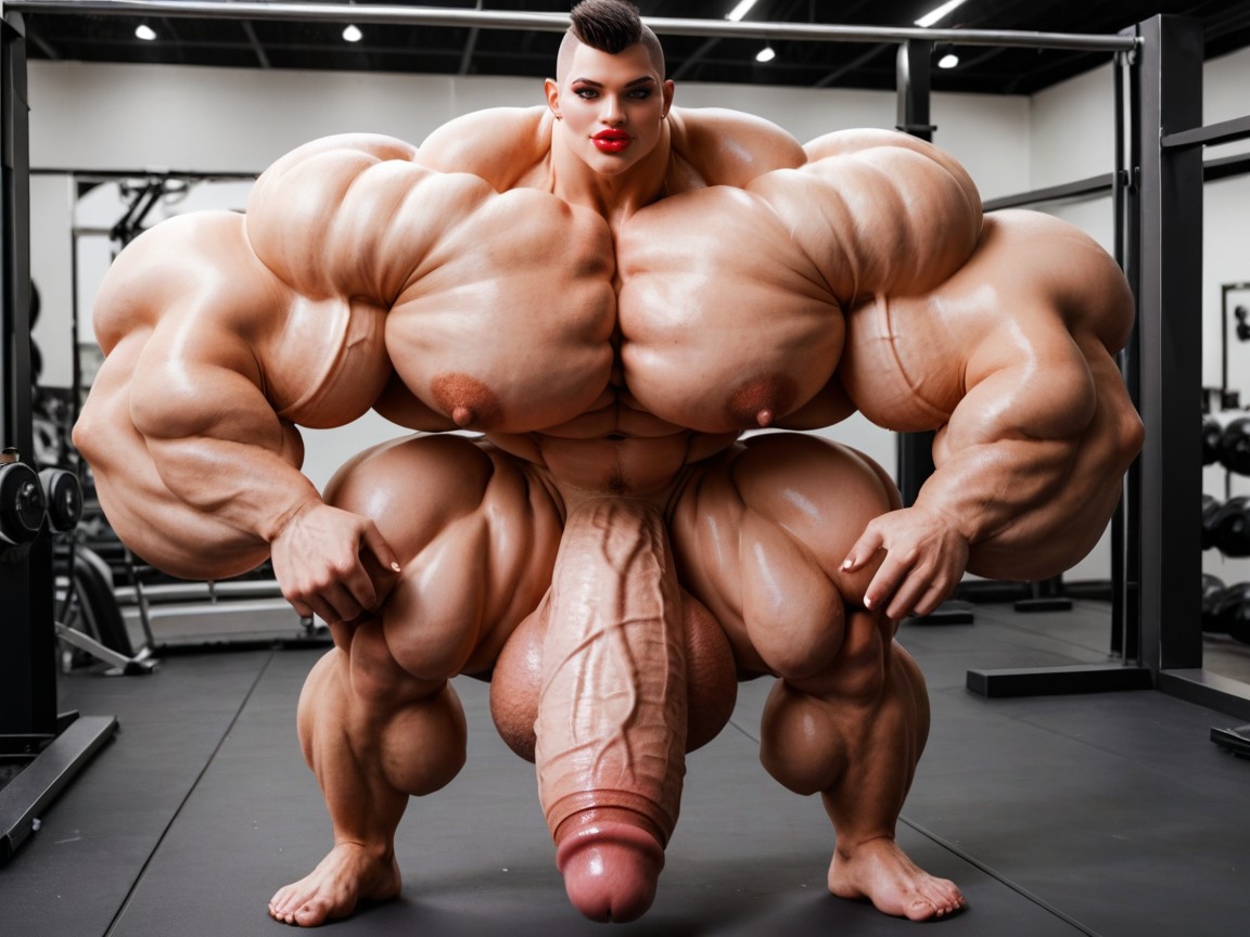 Hyper Gigantic Massive Balls, Hyper Absurdly Oversized Gigantic Massive Muscle, Penis Gigantic Then Torso Shemale AI Porn