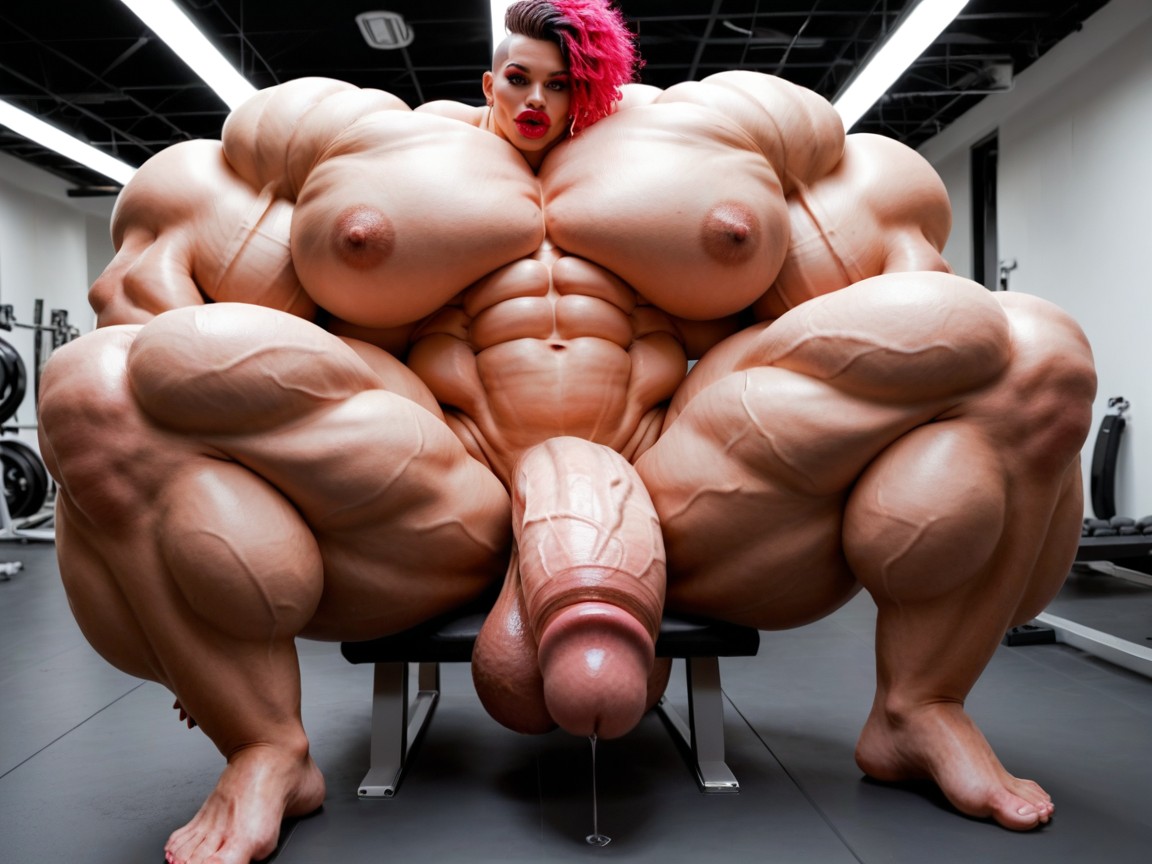 Giant Bulging Penis, Ultra Detailed Face, Hyper Gigantic Growing Shemale AI Porn