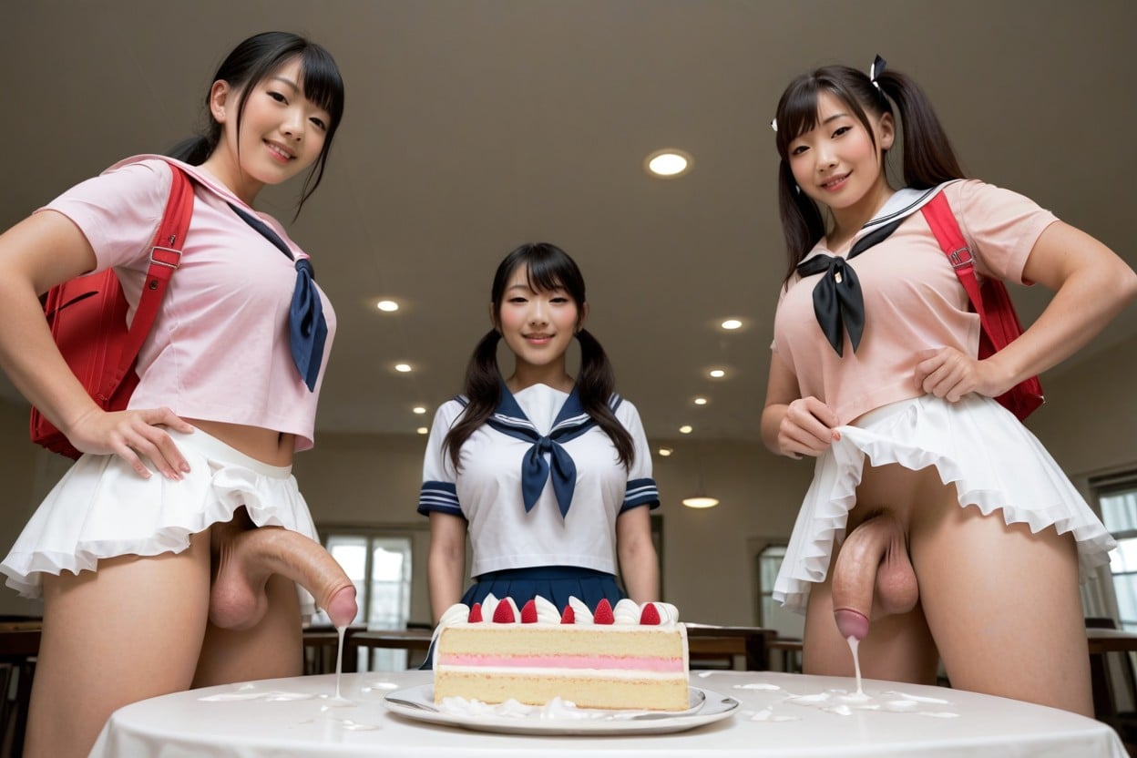 Pink Tshirt, Flaccid, Sailor Uniform Shemale AI Porn