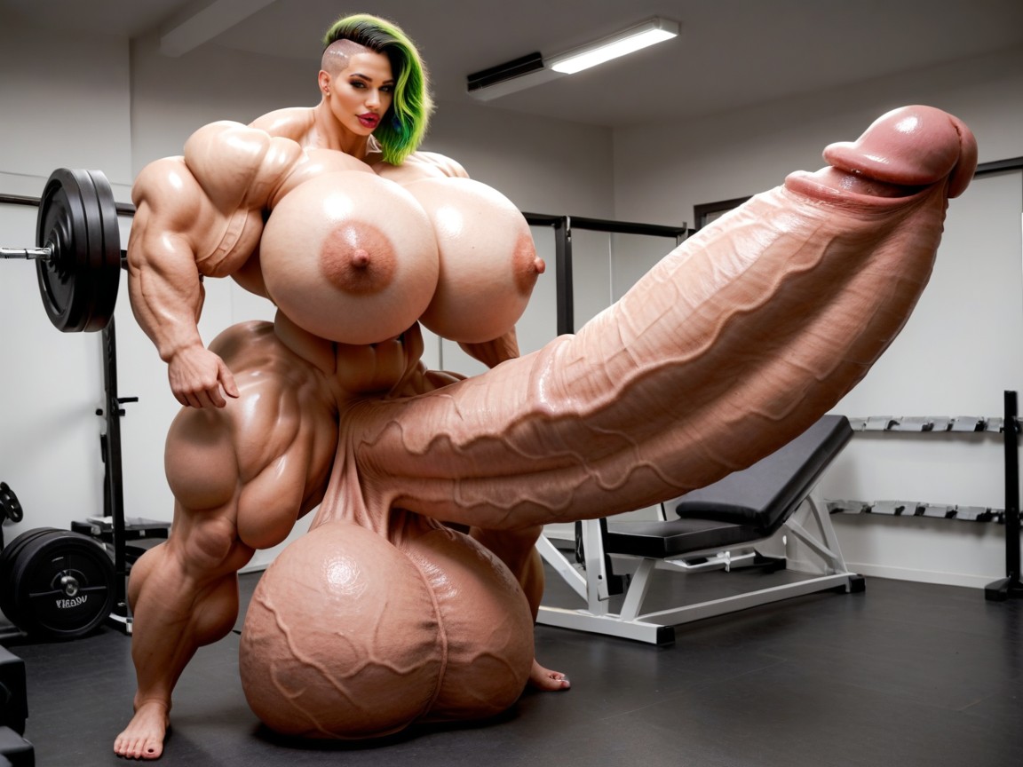 Gorgeous Face, Hyper Absurdly Gigantic Balls, Buzzcut Hair Shemale AI Porn
