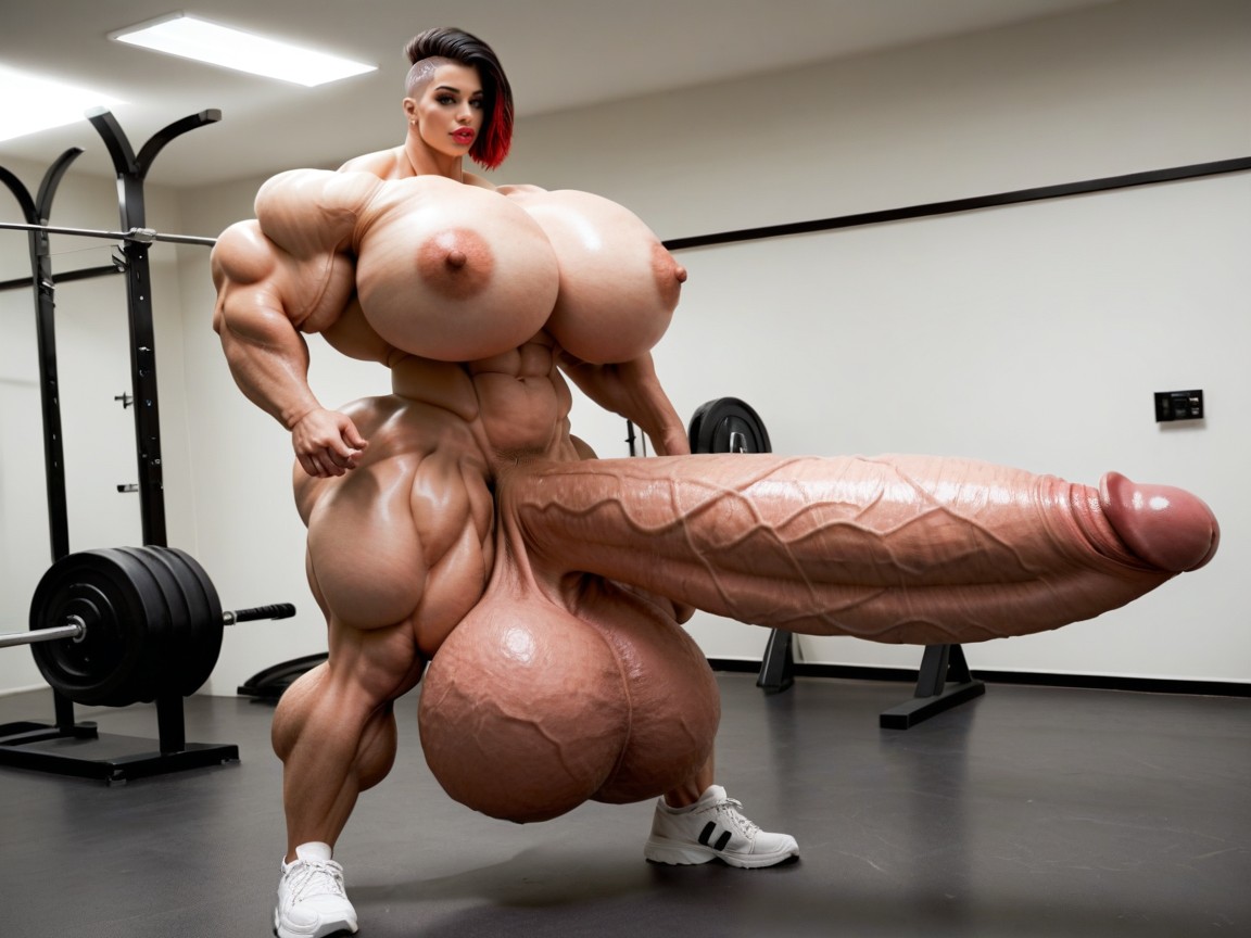 Buzzcut Hair, Hyper Gigantic Massive Penis, Hyper Gigantic Muscle Hips Shemale AI Porn
