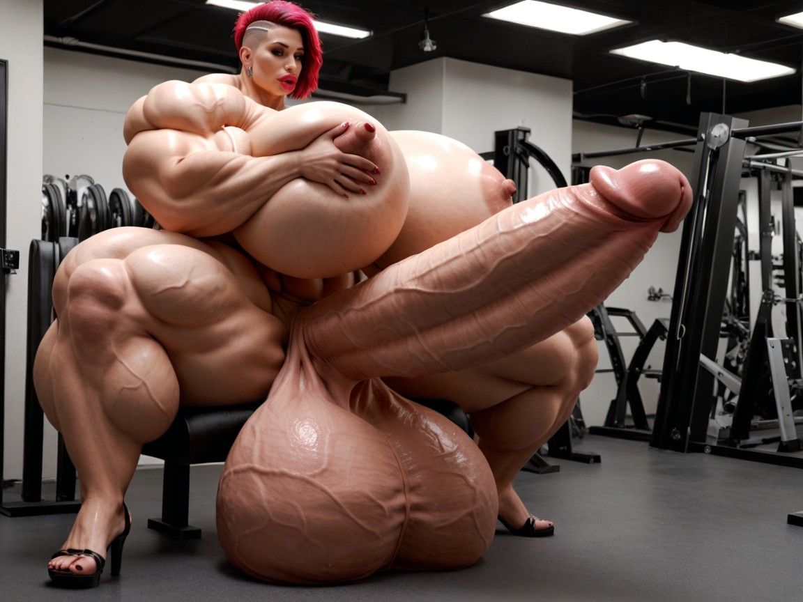 Hyper Gigantic Penis, Penis Bigger Than Body, Hyper Absurdly Oversized Gigantic Girthy Penis Shemale AI Porn