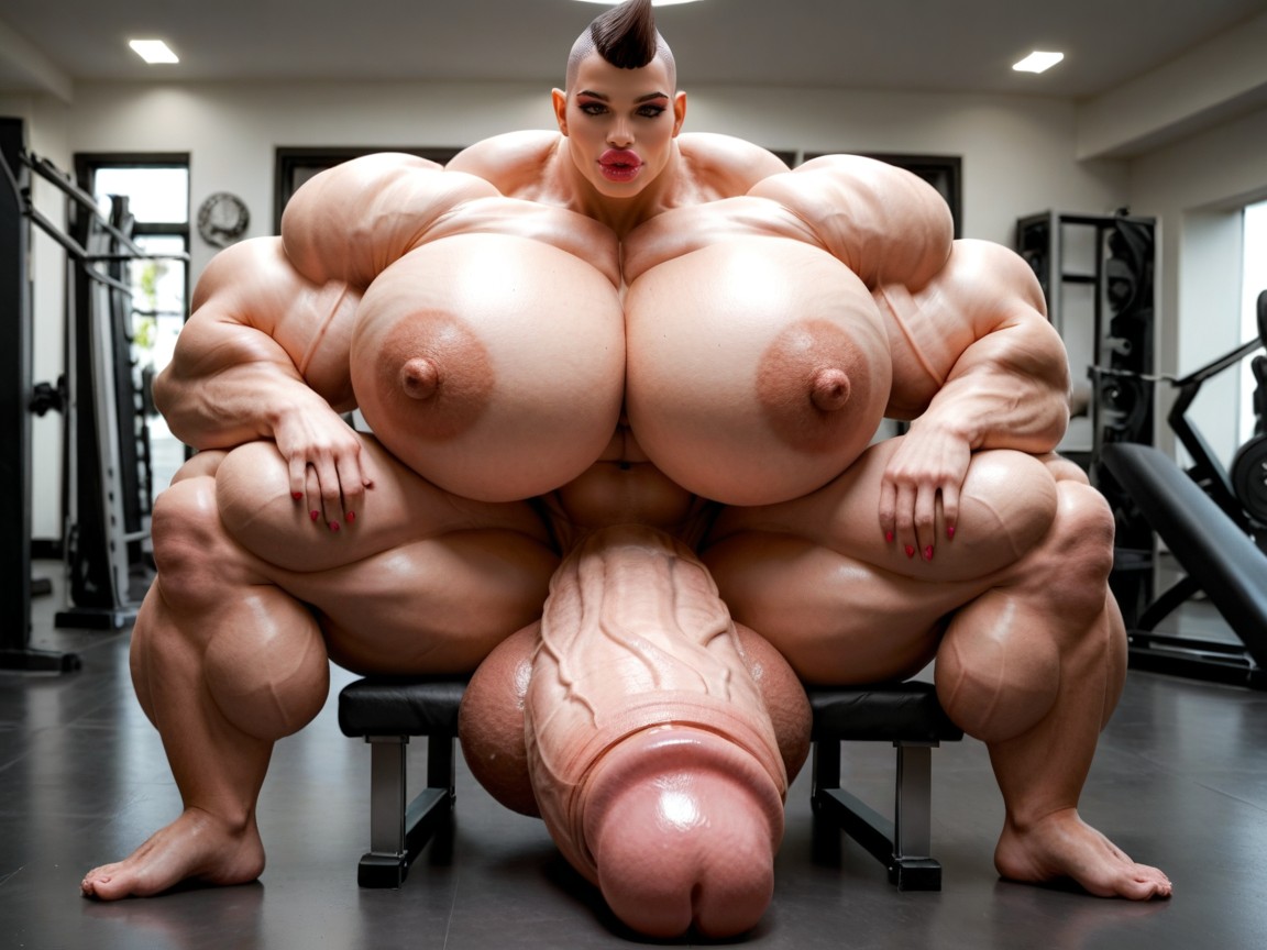 Balls Are Big Enough To Touch The Floor, Hyper Absurdly Oversized Muscle, Hyper Lips Shemale AI Porn