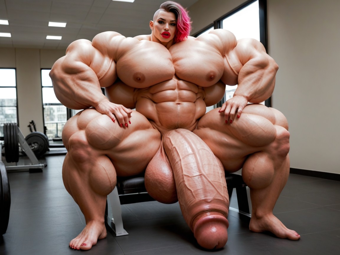 Hyper Absurdly Oversized Gigantic Massive Muscle, Naked, Rounded Ass Shemale AI Porn
